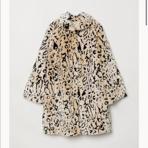 H&M Leopard mid length fur coat, size 0